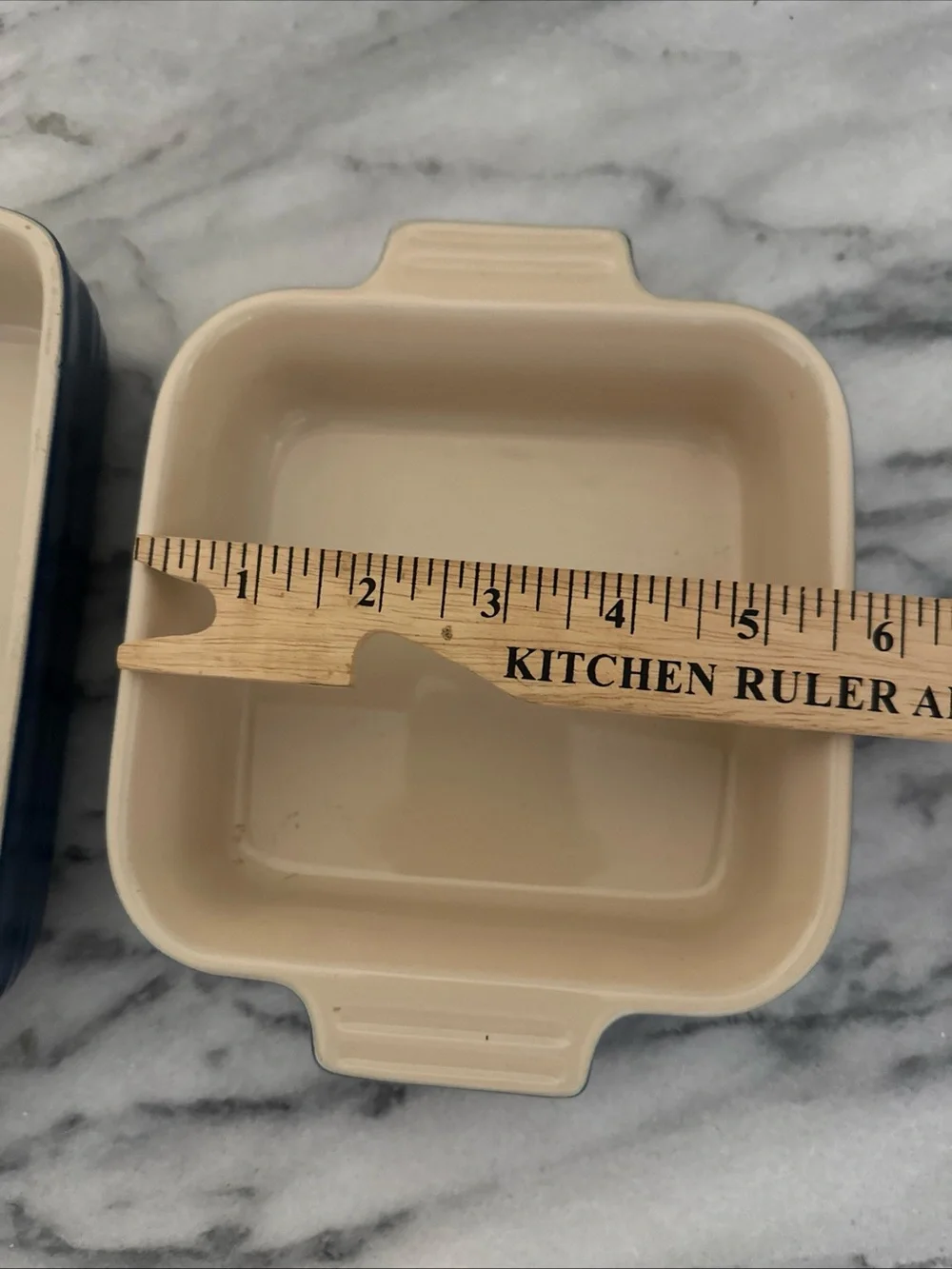 Le Creuset Cream Ceramic Baking Dishes with Blue Rim - Set of 2